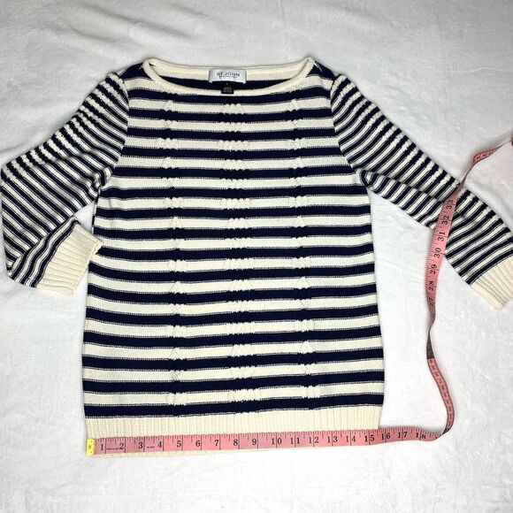 Vtg St John Knit Blue Cream Striped Wool Sweater P - Picture 9 of 12